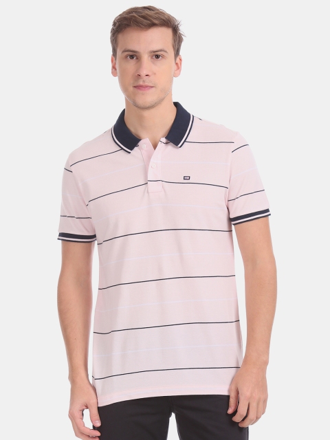 

Arrow Men Pink Blue Striped Polo Collar Pure Cotton T-shirt