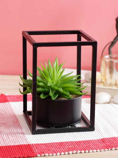 

PolliNation Green Artificial Succulent Plant With Black Metal Stand