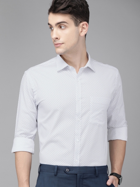 

Park Avenue Men White & Blue Printed Slim Fit Party Shirt