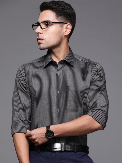 

Raymond Men Grey & Black Contemporary Fit Striped Formal Shirt