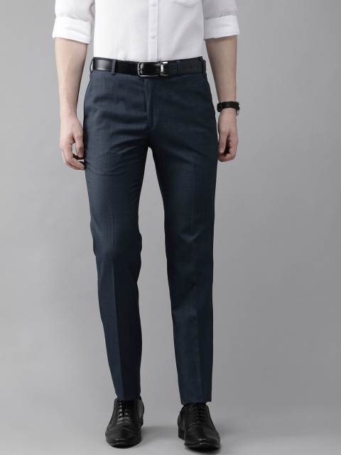 

Park Avenue Men Navy Blue Super Slim Fit Self-Checked Formal Trousers