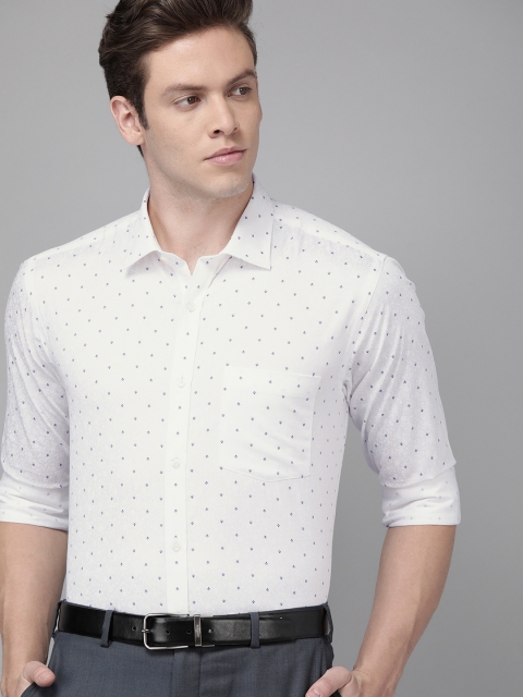 

Park Avenue Men White & Navy Blue Slim Fit Printed Formal Shirt
