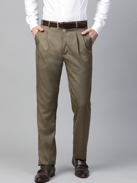 

Raymond Men Olive Green Classic Regular Fit Self Design Pleated Formal Trousers