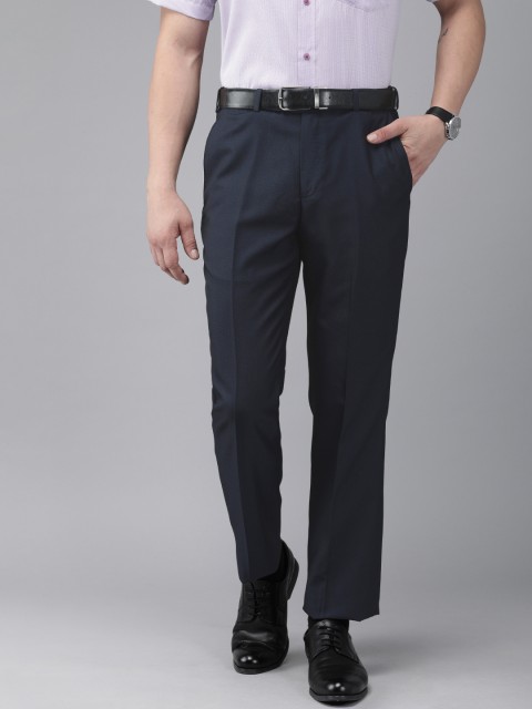 

Park Avenue Men Navy Blue Smart Fit Checked Regular Trousers