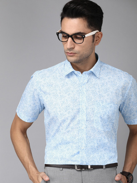 

Park Avenue Men White & Blue Regular Fit Printed Formal Shirt