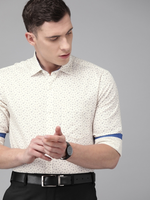 

Park Avenue Men Cream-Coloured & Blue Slim Fit Printed Formal Shirt
