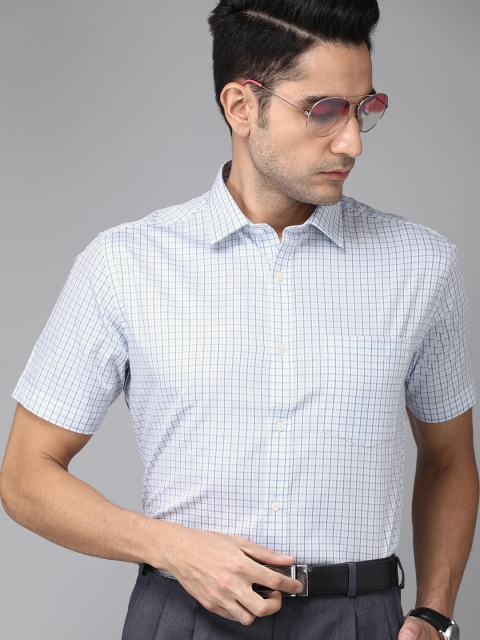 

Park Avenue Men White & Blue Regular Fit Checked Formal Shirt