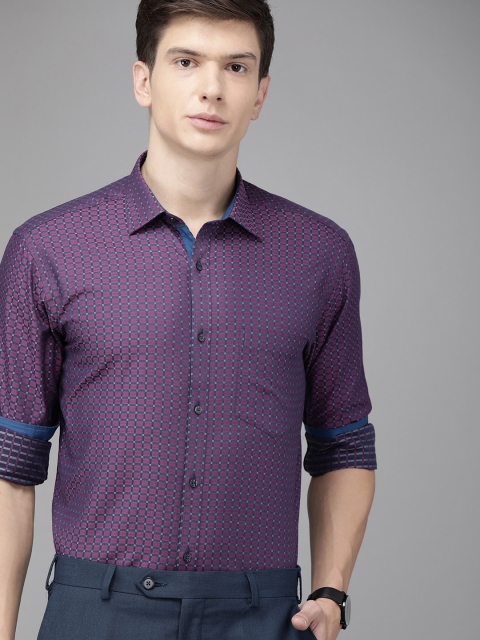 

Park Avenue Men Purple & Navy Blue Slim Fit Self-Checked Party Shirt