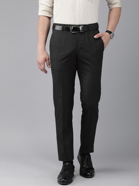 

Park Avenue Men Black & Grey Super Slim Fit Checked Formal Trousers