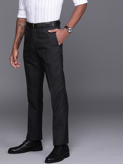 

Raymond Men Black Contemporary Fit Striped Formal Trousers