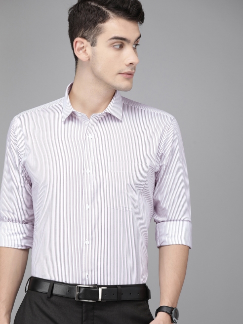 

Park Avenue Men White & Maroon Slim Fit Striped Formal Shirt