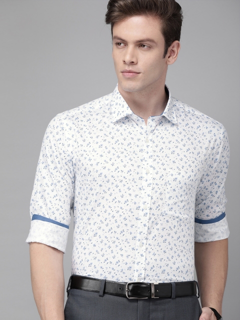 

Park Avenue Men White & Blue Printed Slim Fit Formal Shirt