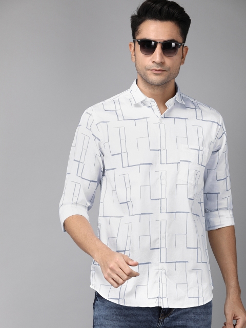 

Park Avenue Men White & Navy Blue Slim Fit Printed Casual Shirt