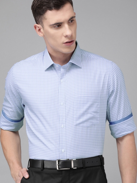 

Park Avenue Men White & Blue Regular Fit Checked Formal Shirt