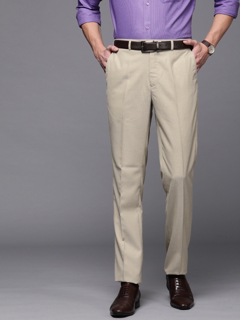 

Raymond Men Beige Contemporary Fit Solid Formal Trousers