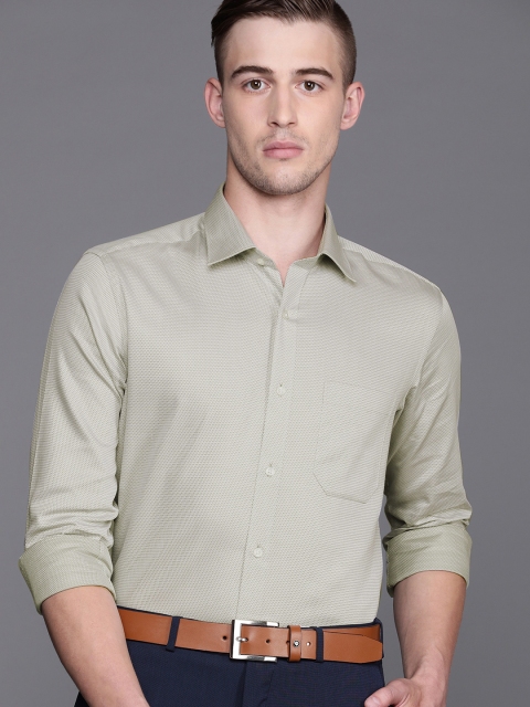 

Raymond Men Olive Green & White Contemporary Regular Fit Self Design Formal Shirt