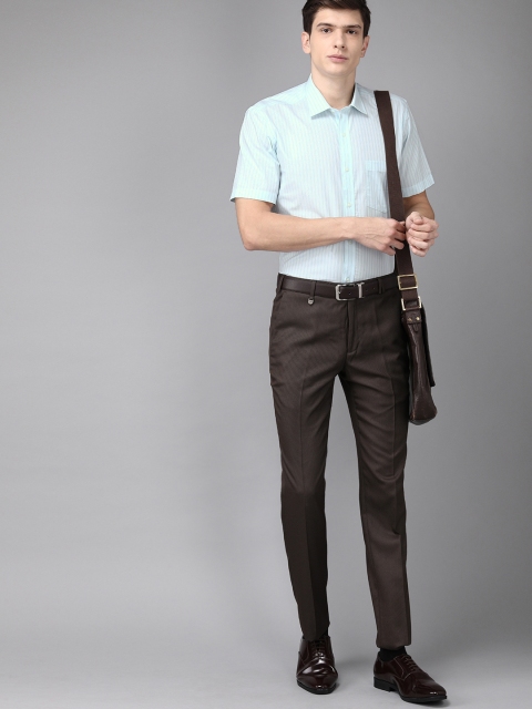 

Park Avenue Men Sea Green & White Striped Regular Fit Casual Shirt
