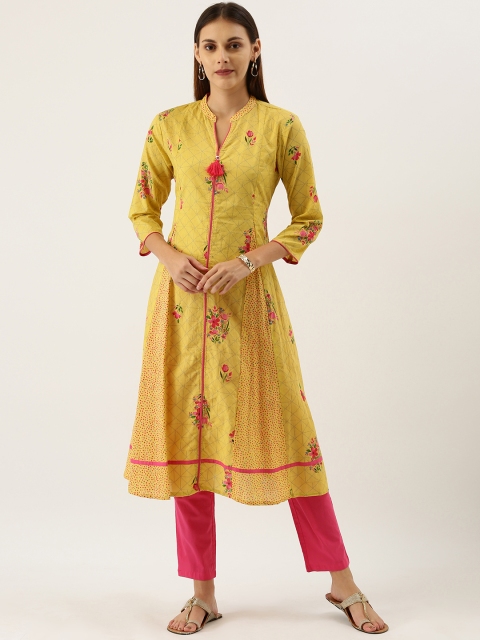 

IMARA Women Yellow & Pink Printed Kurta with Trousers