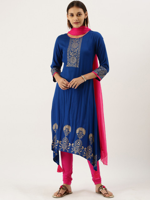 

IMARA Women Blue and Pink Printed Kurta Set