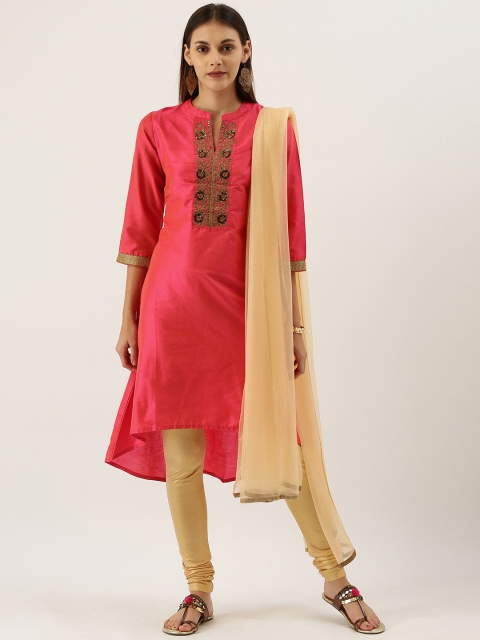 

IMARA Women Pink & Gold-Toned Embroidered Kurta with Pyjamas & Dupatta