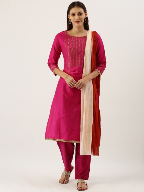 

IMARA Women Pink Yoke Design Kurta with Trousers & Dupatta