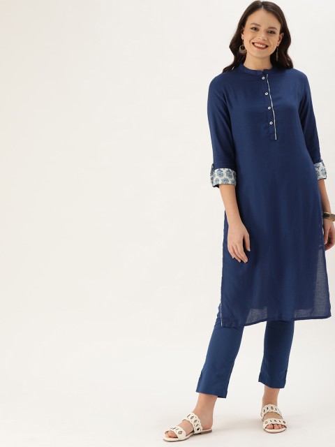 

IMARA Women Blue Solid Kurta with Trousers