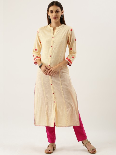 

IMARA Women Off-White & Pink Solid Kurta with Trousers