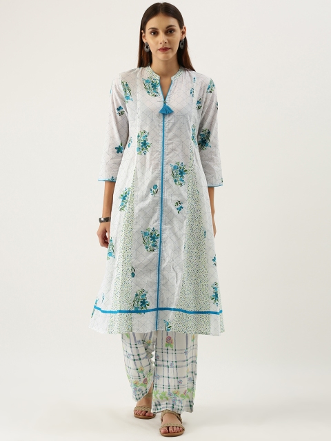 

IMARA Women White & Blue Printed Kurta with Palazzos