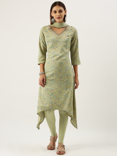 

IMARA Women Green & Blue Printed Kurta with Leggings