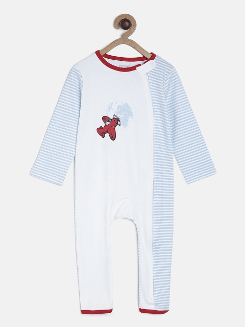 

Aomi Infants White & Blue Printed Rompers