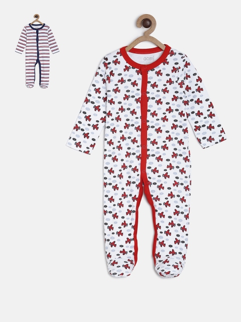 

Aomi Infants Set Of 2 White & Red Sleepsuits