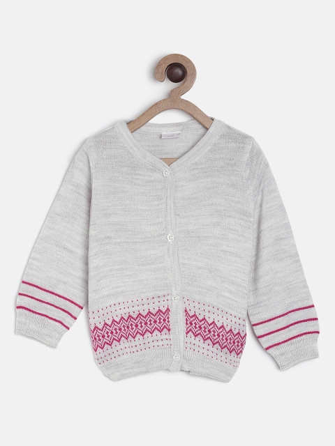 

Aomi Kids Grey Melange & Pink Self-Design Cardigan