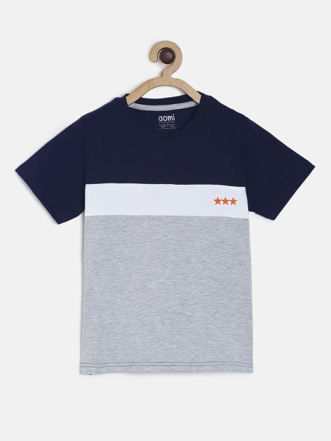 

Aomi Boys Navy Blue & Grey Colourblocked Round Neck T-shirt