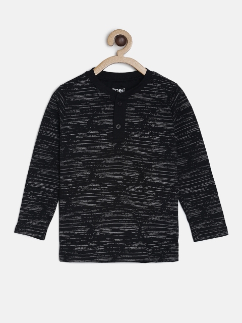 

Aomi Boys Black & Grey Printed Henley Neck T-shirt