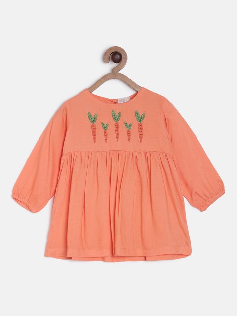 

Aomi Girls Orange Self Design Fit and Flare Dress
