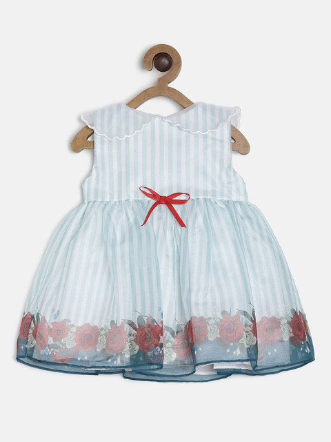

Aomi Girls Blue & White Striped Fit and Flare Dress