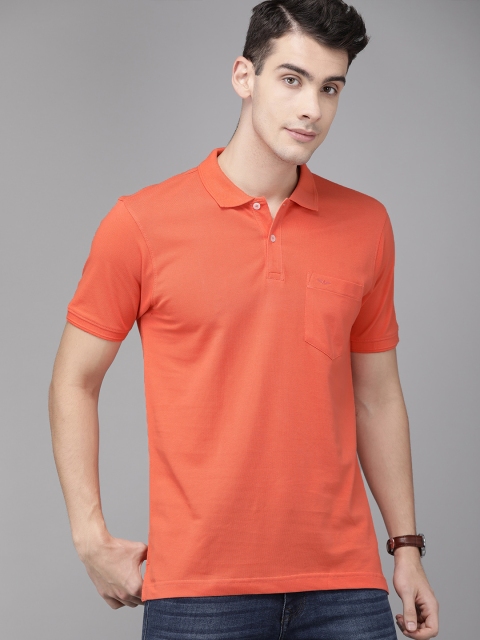 

Park Avenue Men Coral Orange Solid Slim Fit Polo Collar T-shirt