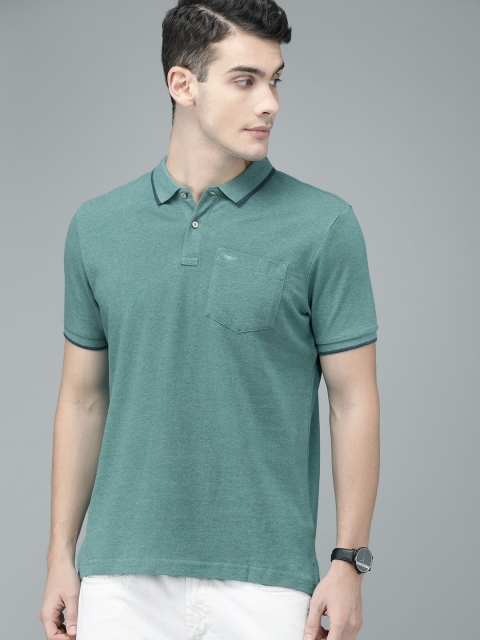 

Park Avenue Men Teal Green Slim Fit Solid Polo Collar T-shirt