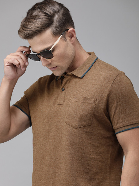 

Park Avenue Men Brown Solid Slim Fit Polo Collar T-shirt