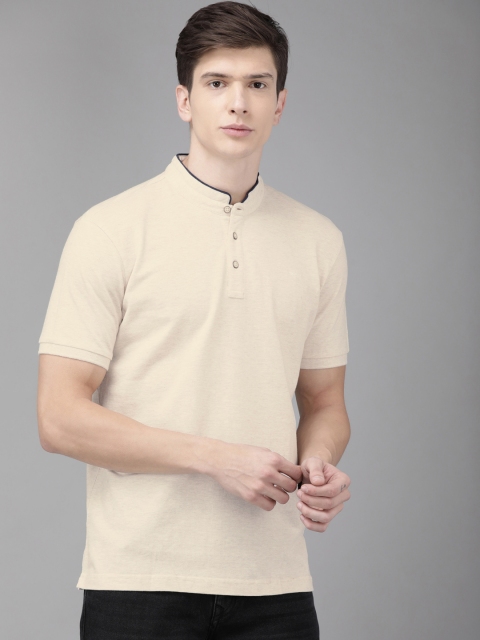

Park Avenue Men Beige Solid Slim Fit Mandarin Collar Pure Cotton T-shirt