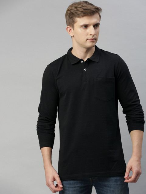 

Park Avenue Men Black Solid Polo Collar Pure Cotton T-shirt