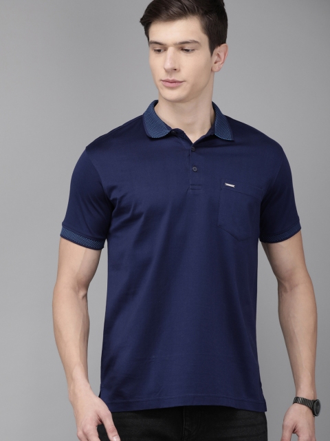 

Park Avenue Men Navy Blue Solid Slim Fit Polo Collar T-shirt