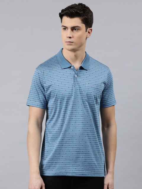 

Park Avenue Men Blue & White Striped Polo Collar T-shirt
