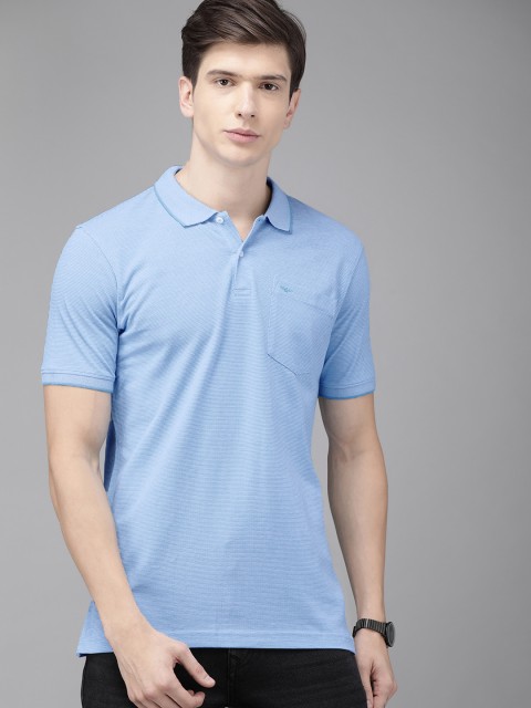 

Park Avenue Men Blue Slim Fit Self Design Polo Collar Pure Cotton T-shirt