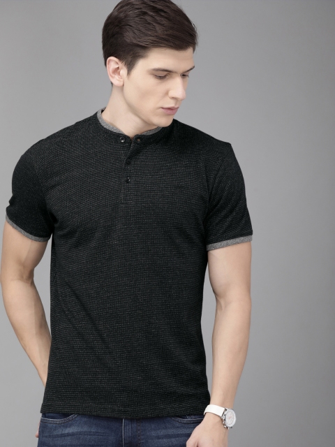 

Park Avenue Men Black Self Design Slim Fit Mandarin Collar T-shirt