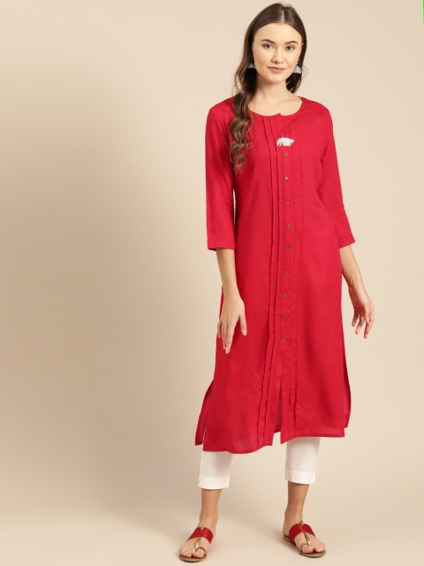 

IMARA Women Red Solid Straight Kurta