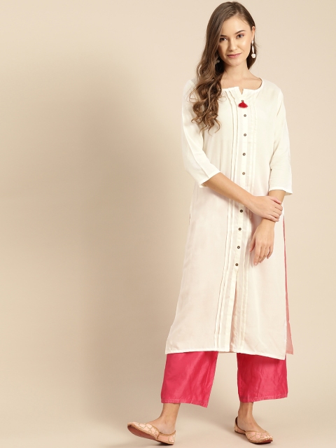 

IMARA Women Off-White Solid Straight Kurta