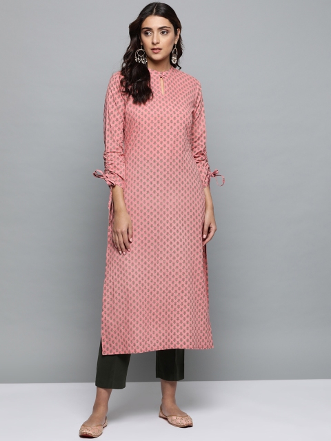 

AASI - HOUSE OF NAYO Women Pink & Green Printed Straight Kurta