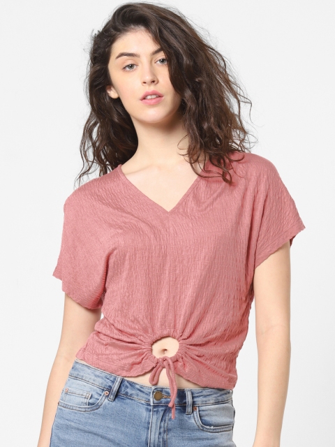

ONLY Women Pink Solid Cinched Waist Top