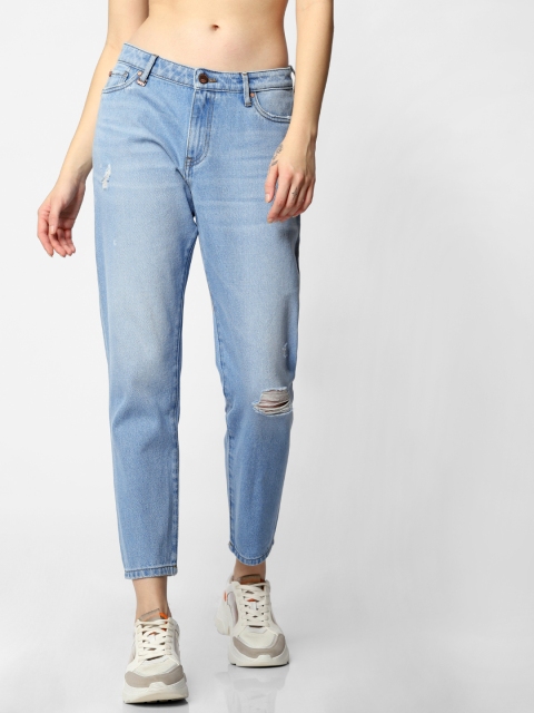 

ONLY Women Blue TONNI Boyfriend Fit Mid-Rise Mildly Distressed Cropped Jeans